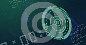 Image of scope scanning and cloud icons over data processing