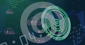 Image of scope scanning and cloud icons over data processing