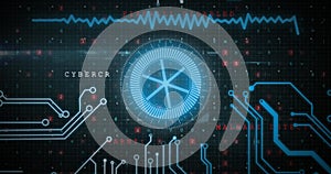 Image of scope scanning and cyber attack warning text on black background