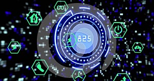 Image of scope scanning with data processing abd icons over moving columns