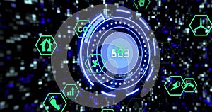 Image of scope scanning with data processing abd icons over moving columns