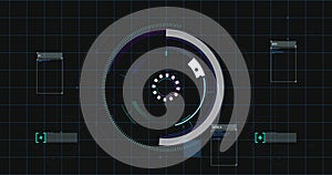 Image of scope scanning and data processing aver grid on black background