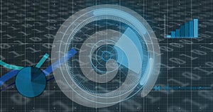 Image of scope scanning, data processing and binary coding numbers changing