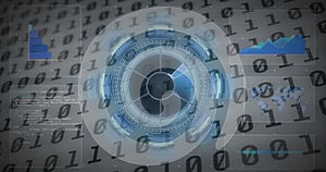 Image of scope scanning, data processing and binary coding numbers changing