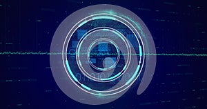 Image of scope scanning and data processing over binary coding on blue background