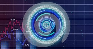 Image of scope scanning and data processing over blue background