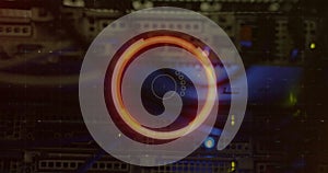 Image of scope scanning and data processing over cables in computer server in background