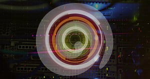 Image of scope scanning and data processing over cables in computer server in background