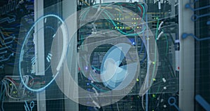 Image of scope scanning and data processing over cables in computer server