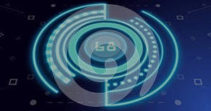 Image of scope scanning with data processing over cloud icons and shapes