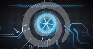 Image of scope scanning and data processing over computer circuit board