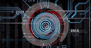 Image of scope scanning and data processing over computer circuit board