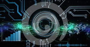 Image of scope scanning and data processing over computer circuit board