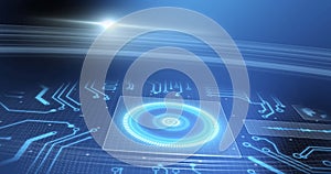 Image of scope scanning, data processing over computer circuit board
