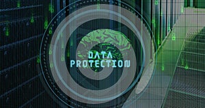 Image of scope scanning and data processing over digital brain and server room