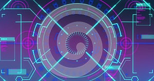 Image of scope scanning and data processing over purple background