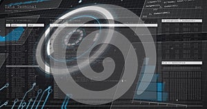 Image of scope scanning and data processing over screens and grid