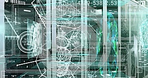 Image of scope scanning and data processing over tech room with computer servers