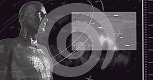 Image of scope scanning and data processing on screen over human body photo