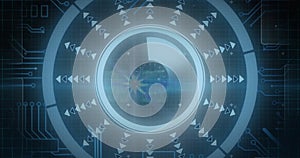 Image of scope scanning and digital data processing over dark background