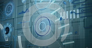 Image of scope scanning with 5g text and data processing over server room