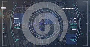 Image of scope scanning with icons and data processing over server room