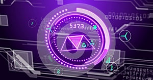 Image of scope scanning with icons over data processing