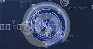 Image of scope scanning and icons over data processing
