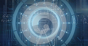 Image of scope scanning and mathematical equations over computer servers