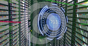 Image of scope scanning with numbers and data processing over computer servers