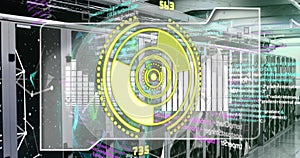 Image of scope scanning with numbers and data processing over computer servers