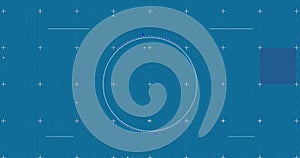 Image of scope scanning over globe and 5g text on blue background