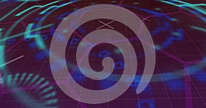 Image of scope scanning over network of pink hexagons on black background