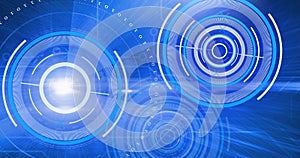 Image of scopes scanning and binary coding, data processing over digital screen