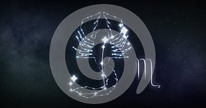 Image of scorpio sign with stars on black background photo