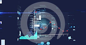 Image of screens with data processing and light spot against blue background