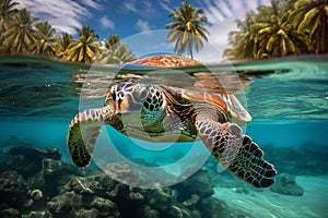 An image of a sea turtle swimming in the ocean or a dolphin jumping out of the water.