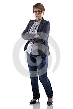 Image serious woman in glasses with arms crossed