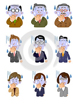 A set of pallor facial expressions of people working in the office, various ages and genders photo