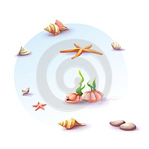 Image set of seashells and stones