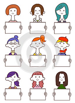 Set 1 of young women with whiteboards