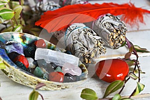 Healing Crystals and White Sage Bundles