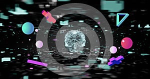 Image of shapes and digital data processing over human brain