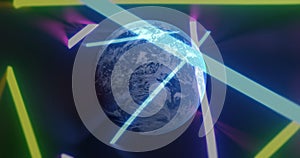 Image of shapes and globe on black background photo
