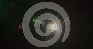 Image of shield with digital padlock on black background