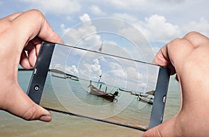 Image of shooting photographs with smartphone, Clipping path