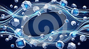 Dynamic flow of data crystals on a dark blue network