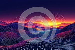 Abstract pixel art background with vibrant colorful wave formations under a starry night sky