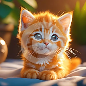 image showcases an adorable orange puffy kitten in a realistic portrayal