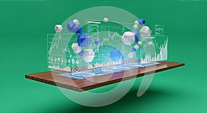 Augmented Reality Data Visualization with 3D Graphs and Digital Analytics on Virtual Tablet